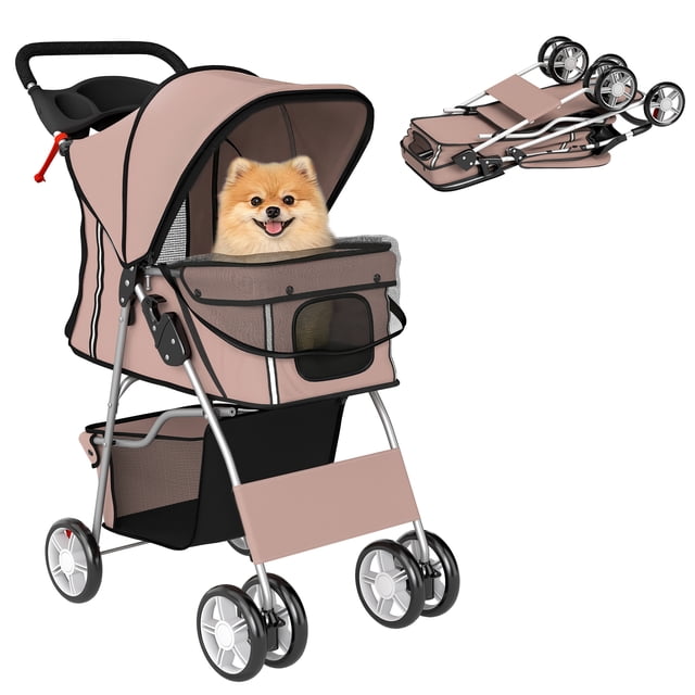 PawHut Pet Stroller for Dogs, Foldable Pet Travel Carrier with 4 Wheels