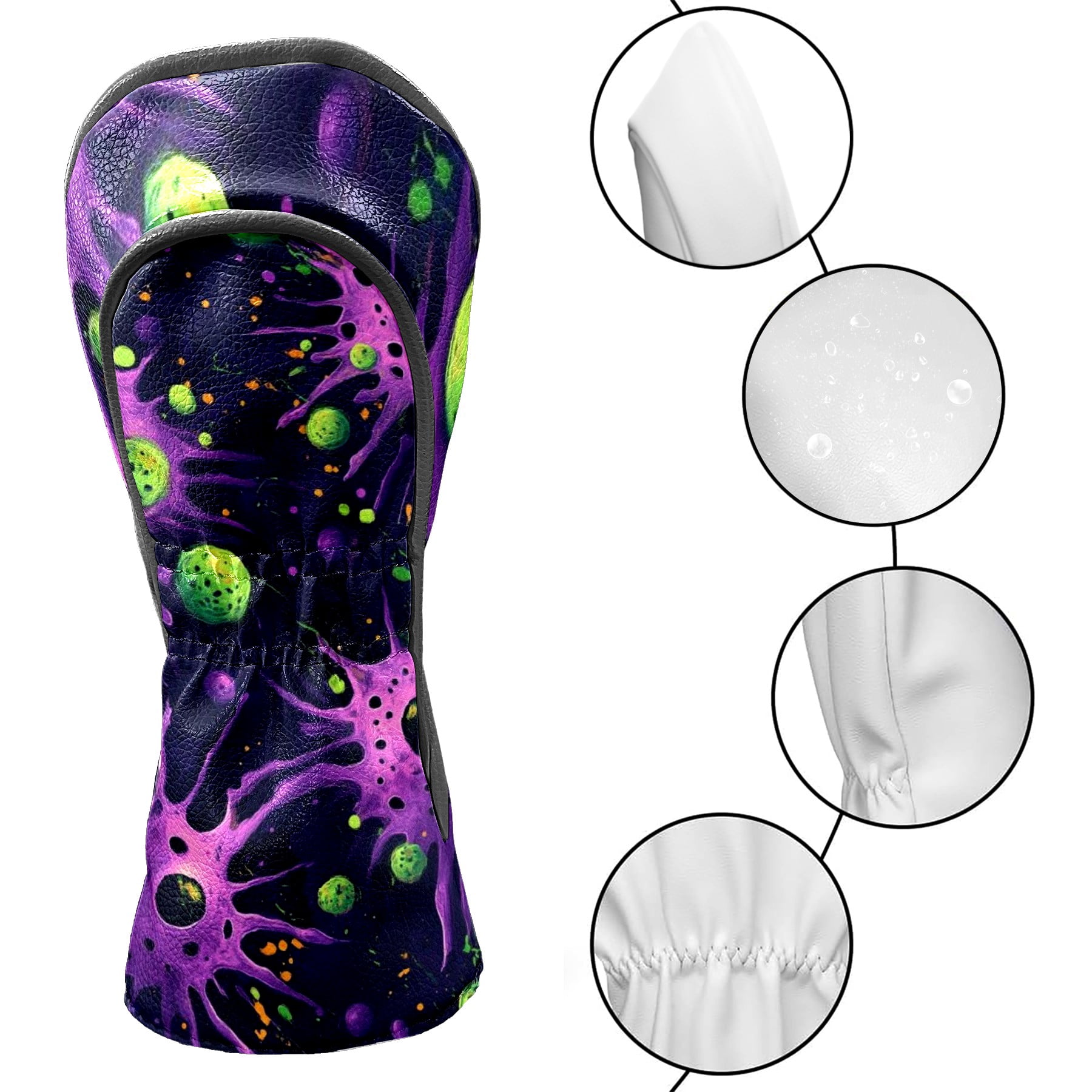 Golf Head Covers Purple Planet Design for Driver, Wood & Hybrid, Premium Waterproof PU Leather with Plush Lining, Space Themed Golf Gifts