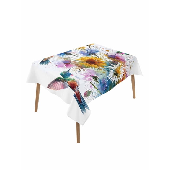 Hummingbird Table Cloth, Waterproof Tablecloth for Rectangle Tables, Spring Farmhouse Oil Painting Sunflowers Reusable Washable Fabric Table Cover for Restaurant Kitchen Dining Tables 52"x70"