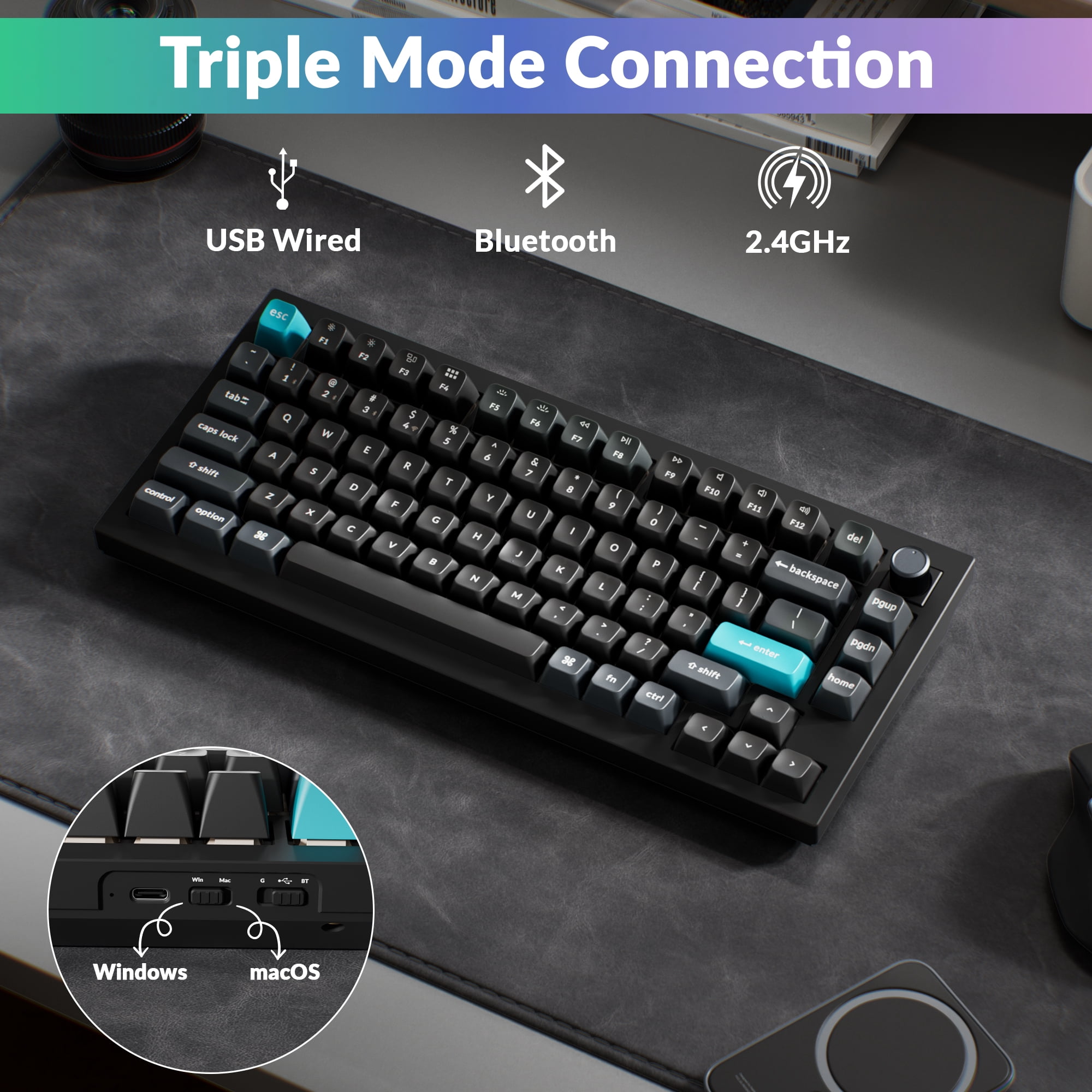 Keychron Q1 Ultra 8K 75% Wireless Mechanical Keyboard, Aluminum Hot-Swappable RGB Backlight, Banana Switch, 82 Keys, 2.4GHz/Bluetooth/Wired, KSA PBT Keycaps, for Mac Windows Linux – White