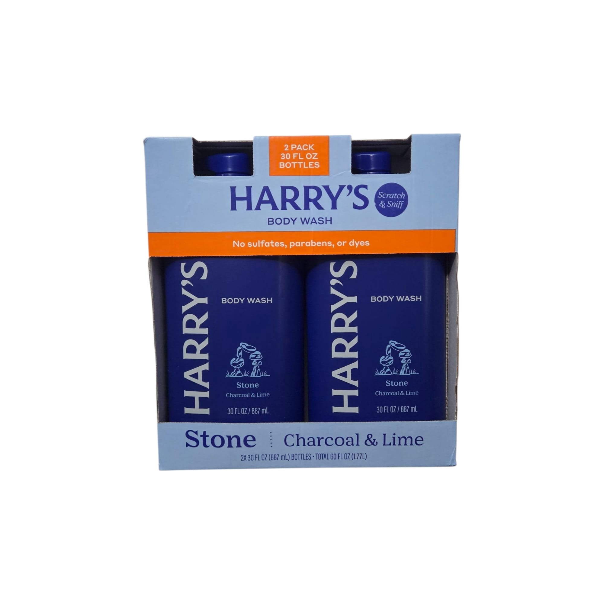 Harry’s Body Wash Stone Charcoal & Lime Scent, 30 fl oz Bottles, 2-Pack