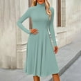 thumbnail image 3 of Women's Casual Fashion High Neck Long Sleeve Solid Color Midi Dress, Fall and Winter Elegant Dress for Everyday Wear, Comfortable and Versatile Styling,Light Blue,M, 3 of 7
