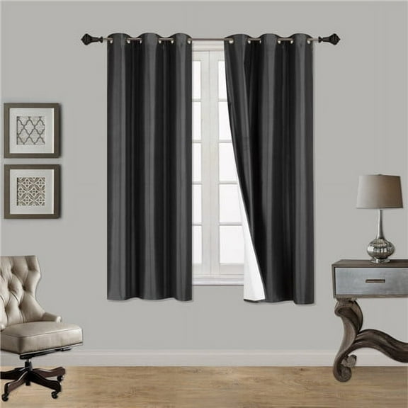 (SSS) 2-PC Charcoal Solid Blackout Room Darkening Panel Curtain Set, Two (2) Window Treatments of 37" Wide x 63" Length Each Panel