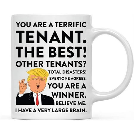 

Andaz Press Funny President Donald Trump 11oz. Coffee Mug Gag Gift Terrific Tenant 1-Pack Ceramic Christmas Birthday Drinking Cup Republican Democrat Political Satire