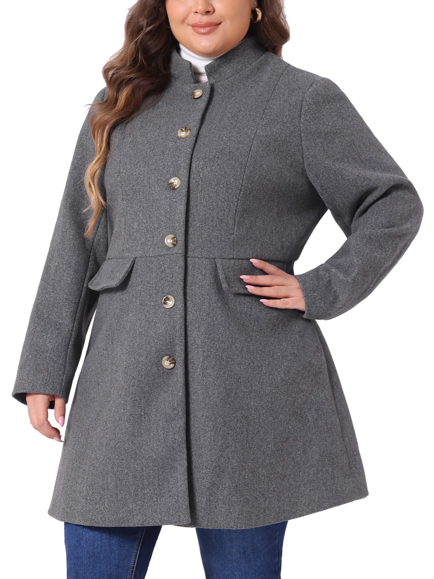 DARING DIVA Women's Plus Size Steampunk Stand Collar Single Breasted Coat 3X Grey