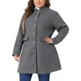 thumbnail image 2 of DARING DIVA Women's Plus Size Steampunk Stand Collar Single Breasted Coat 1X Grey, 2 of 6