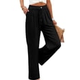 thumbnail image 5 of VEKDONE Womens Solid Color Wide Leg Pants High Waist Drawstring Business Work Pant Casual Loose Fit Lightweight Palazzo Pants Flowy Beach Pant with Pockets Black L, 5 of 5