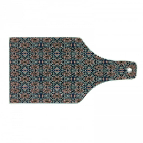East Cutting Board, Eastern Composition with Blossoming Lotus Flower Motifs Yoga Theme, Decorative Tempered Glass Cutting and Serving Board, Wine Bottle Shape, Multicolor, by Ambesonne