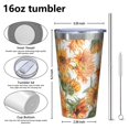 thumbnail image 4 of 16oz Tumblers White Green Stem Sunflower Pattern Stainless Steel Vacuum Insulated Double Wall Travel Tumbler Cups Mug with Lid and Straw,Cleaning Brush for Coffee,Tea, 4 of 4