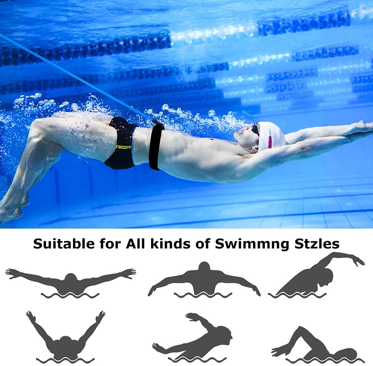 3.0M Swim Bungee Training Belt Cords Pool Swim Training Aids Supplies Harness 
