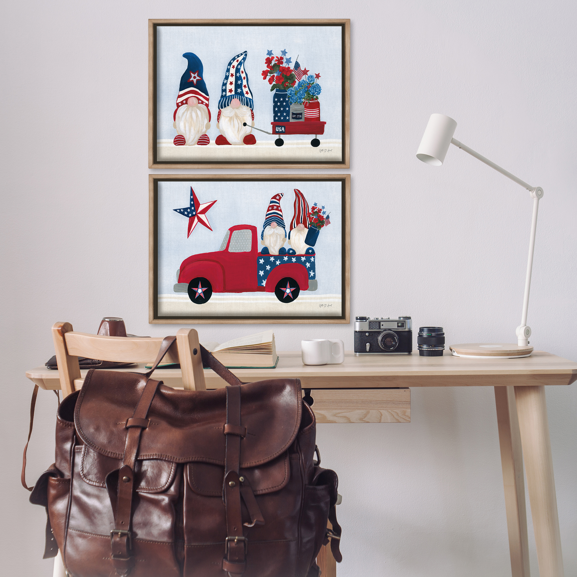Stupell Industries Americana Florals & Gnomes Fantasy & Sci-Fi Painting Brown Floater Framed Canvas Art Print Wall Art, 25 x 17, Set of 2