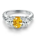 thumbnail image 3 of Gem Stone King 925 Sterling Silver Golden Yellow Zirconia and White Zirconia Filigree Style 3 Stone Ring for Women (2.07 Cttw, Oval 8X6MM and 6X4MM) (Size 6), 3 of 6