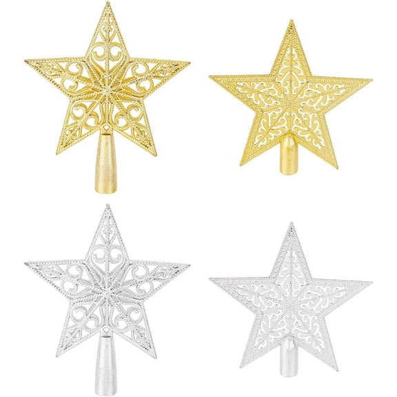 4 Pcs Mini Christmas Tree Topper Glitter Star Mini Christmas Tree Topper Christmas Tree Decoration Treetop 2 Style Star Christmas Tree Decoration Treetop 5.6" 5.7" colorful