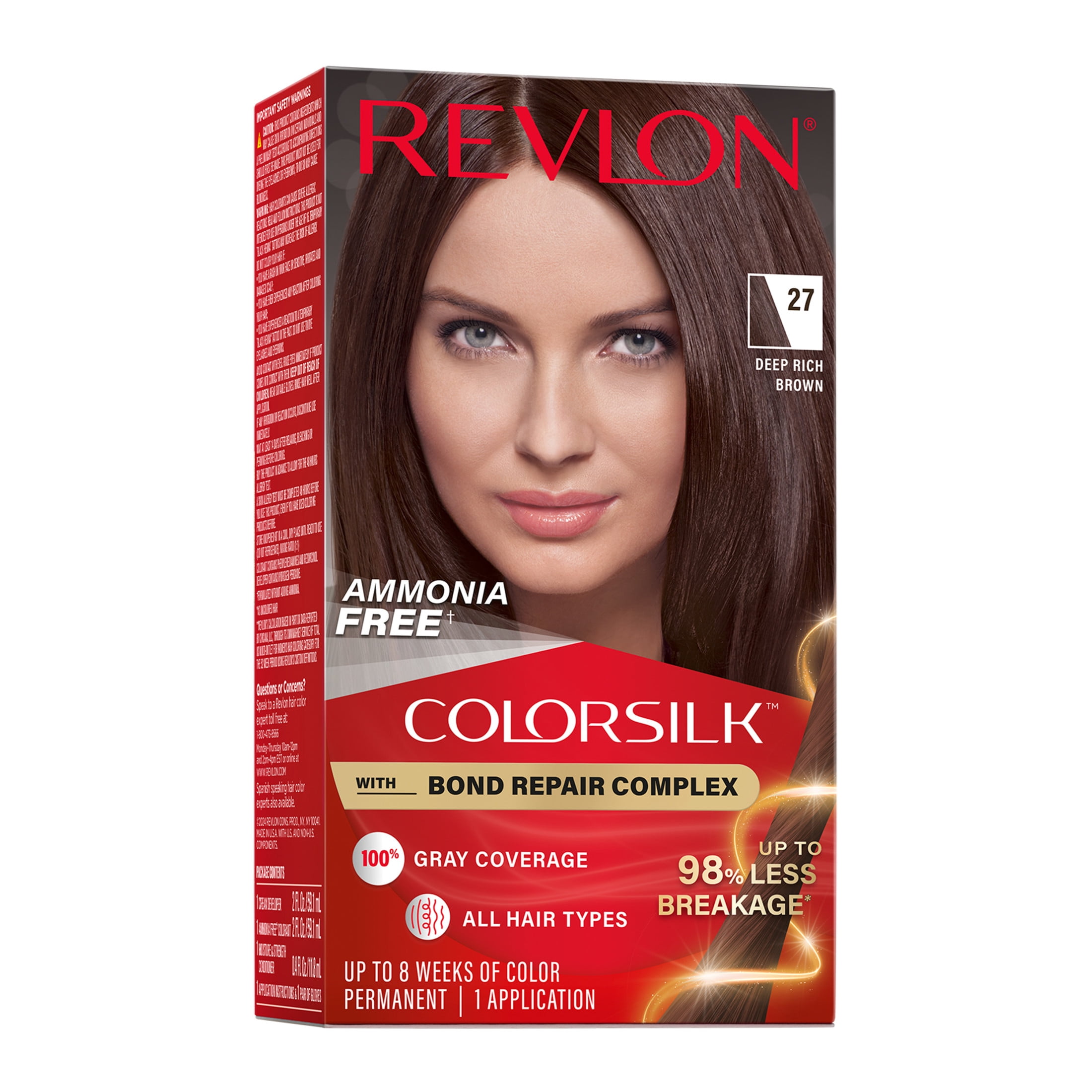 (3 pack) Revlon ColorSilk Permanent Hair Color, Bond Repair Complex, 27 Deep Rich Brown, 1 pack