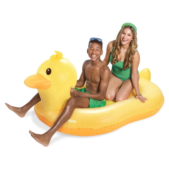Funsicle Duck Ride-On, 5.83ft Inflatable Pool Float for 2 Riders, 2 Handles, Age 9 and up