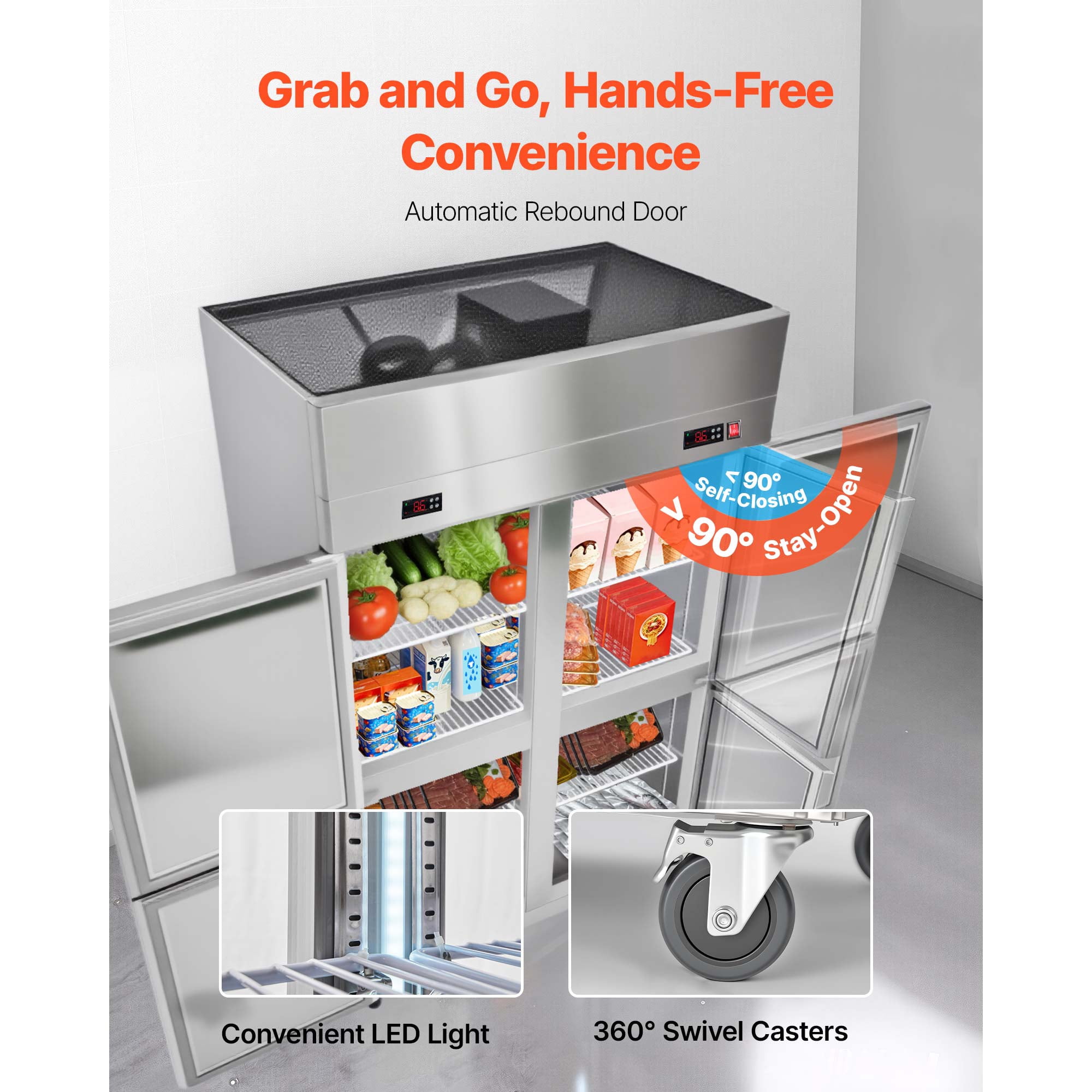KFFKFF Commercial Refrigerator and Freezer Combo, Upright Unit, Stainless Steel