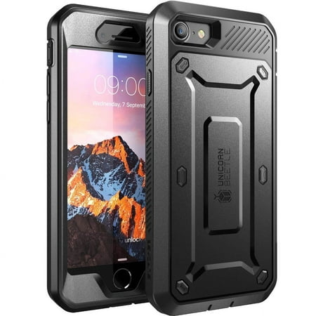 SUPCASE Unicorn Beetle Pro Series Case Designed for iPhone SE 3rd Gen (2022) / iPhone SE 2nd Gen (2020) / iPhone 7 / iPhone 8, Full-Body Rugged Holster Case with Built-In Screen Protector (Black)