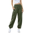 thumbnail image 1 of Pantalones Deportivos Holgados de Cintura Alta para Mujer, para Correr, Deportivos, de Entrenamiento, con Bolsillos Verde M, 1 of 8
