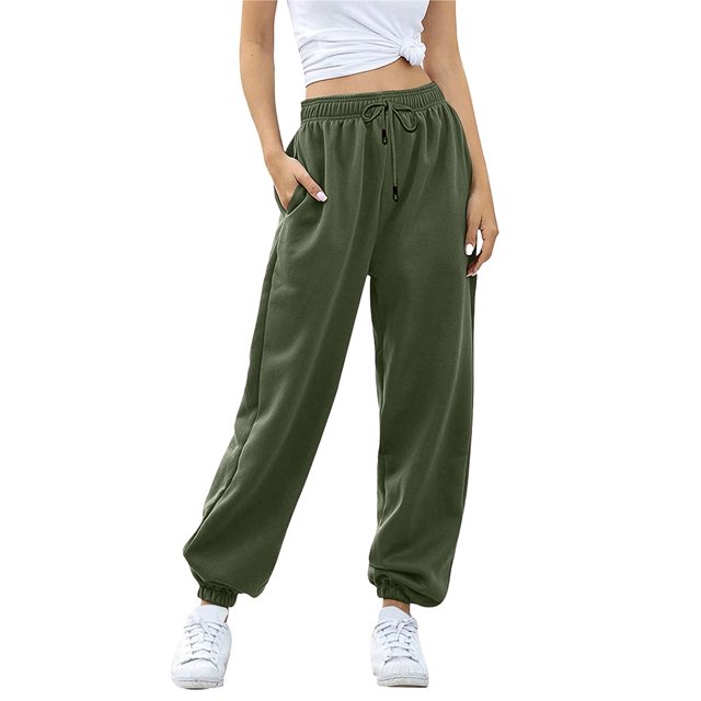 Pantalones Deportivos Holgados de Cintura Alta para Mujer, para Correr, Deportivos, de Entrenamiento, con Bolsillos Verde M