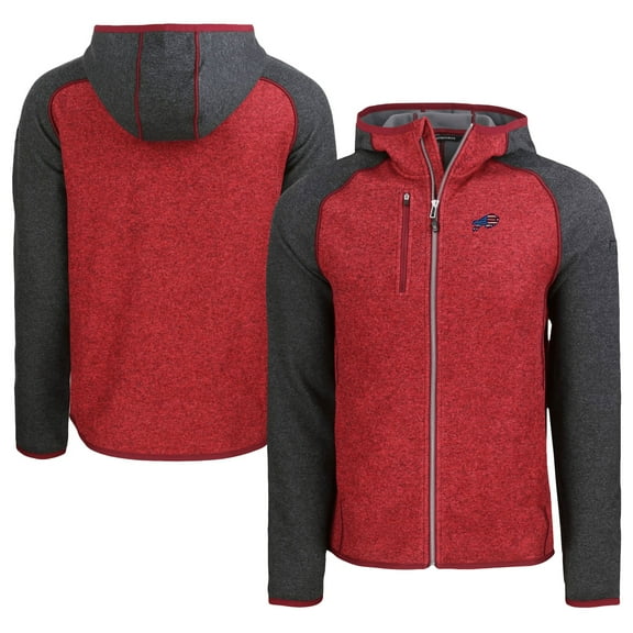 Men's Cutter & Buck Heather Red/Heather Charcoal Buffalo Bills  Americana Mainsail Full-Zip Hooded Jacket