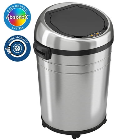 iTouchless SS Round Sensor Trash Can w/AbsorbX Odor Control System & Wheels IT23RC