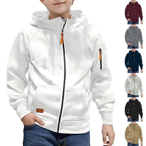 SROBPTY Teen Boys Jacket Solid Hooded Zip Up Long Sleeve with Pockets