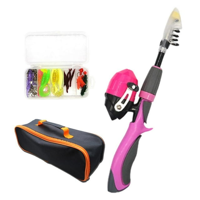 Kit combinado de caña de pescar telescópica y carrete para niños con mango de goma Violeta