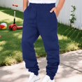 thumbnail image 2 of CPNG Boys Fleece Lined Sweatpants Casual Solid Color Elastic Waist Loose Pants Sports Pants Casual Jogger(Dark Blue,5-6 Years), 2 of 9