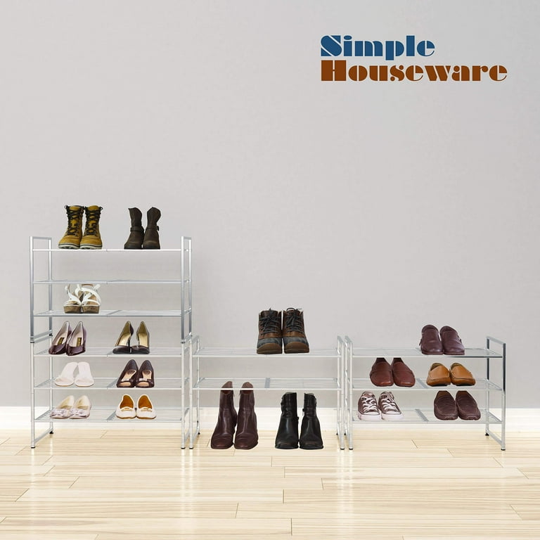 Simple Houseware 3-Tier Stackable Shoe Shelves Storage Utility Rack, Silver
