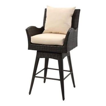 Pemberly Row 26.8" Swivel Wicker / Rattan Arm Counter Stool in Brown/Beige
