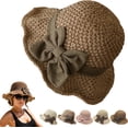 thumbnail image 2 of 2026 New Sun Hat with Bow Elegant Woven Straw Sun Hat for Women Wide Brim Packable Travel Bucket Hat Crochet Hats for Women, 2 of 8