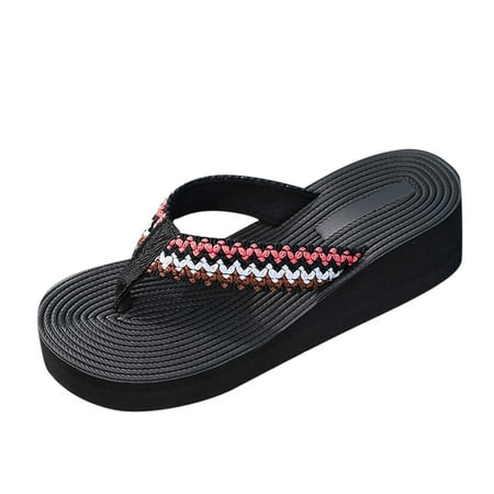

Women Slippers Fashion Spring And Summer Slippers Thick Bottom Wedge Heel Colorful Embroidery Lightweight Beach Style