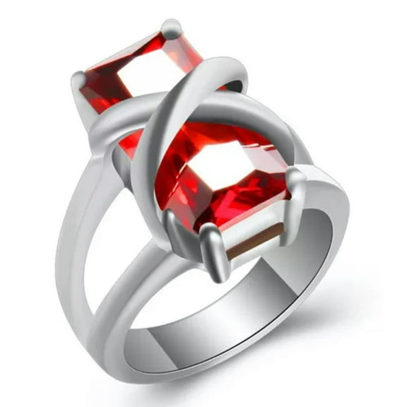 18mm Red CZ Princess Cut Band Men's Titanium Steel Wedding Gift Ring Size 7-12