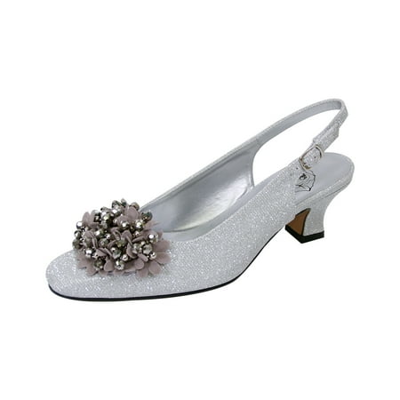 

Floral Women s Natalie Extra Wide Width Metallic Flower Bow Slingback