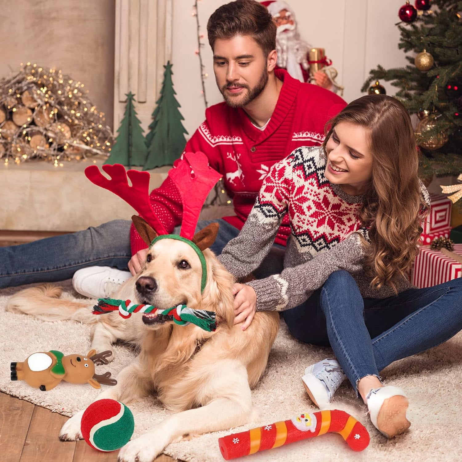 Christmas Stocking Dog Toys, Xmas Squeaky Dog Toys, Dogs Chew Toys Set, Pet Supplies for Interactive Small Medium Large Dogs Christmas Decorations