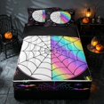thumbnail image 2 of Homewish Halloween Rainbow Spider Web Zipper Full Size Comforter Sets with Fitted Sheet and 2 Pillowcases, Gradient Bat Zipper Bedding Set, Black Multicolor, Black Reversible, 2 of 7