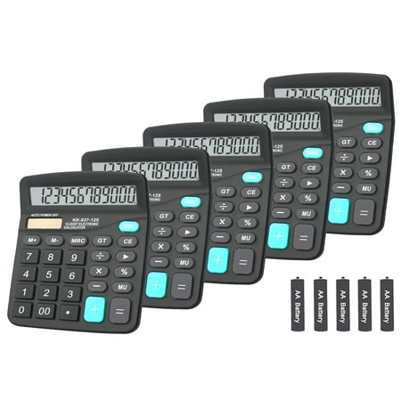 BESTWYA 12-Digit Dual Power Handheld Desktop Calculator (Black, Pack of 5)