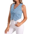 thumbnail image 4 of CHALCO INSPIRE CHIC Chaleco de Mezclilla para Mujer Y2K Cuello en V Sin Mangas Botón Frontal Chaleco Corto M Azul Claro, 4 of 6