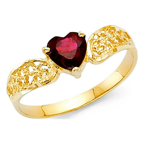 14k Yellow Gold Red CZ Heart Ring Love Band Curve Promise Ring Fashion Polished Fancy Size 7