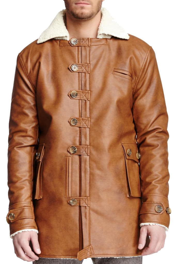 Seduka Men's Faux Leather Jacket w/Sherpa Lining-XL-Brown