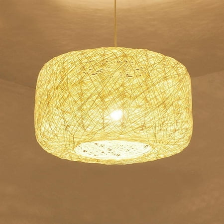 

Oukaning 15.7 Rattan Pendant Light Bamboo Wicker Chandelier E27 Adjustable Height Living Room Dining Room