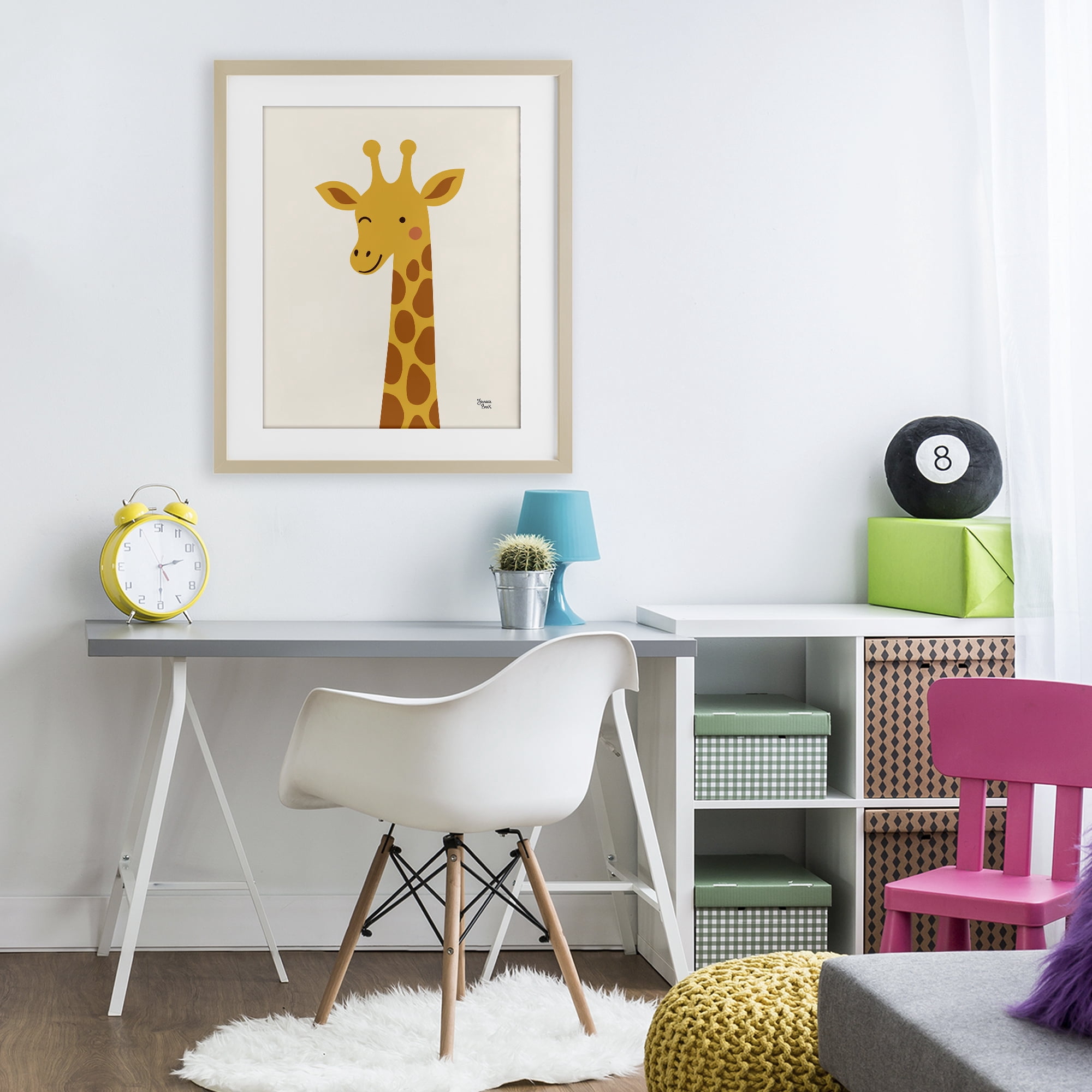 Stupell Industries Winky Giraffe Portrait Birch Framed Print Under Glass, design by Jessica Beck