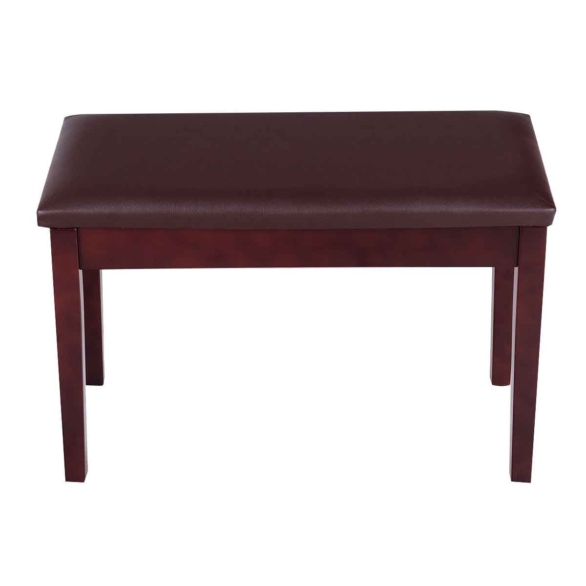 Topbuy PU Leather Piano Bench Solid Wood Padded Double Duet Keyboard Seat with Storage Box Coffee
