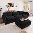 thumbnail image 2 of Muumblus Sectional Cloud Couch with Reversible Ottoman, L-Shaped Chenille Sofa for Living Room, Black, 2 of 9