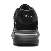FitVille Extra Wide Walking Shoes for Men Width Sneakers for Flat Foot Heel Pain Relief (All Black, 12 x-Wide)