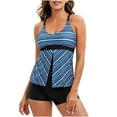 thumbnail image 1 of Birdeem Ladies Fashion Multicolor Gradient Color Minimalistic Waves Stripe Boxer Pants Sling Womens Split Swimsuit, 1 of 6