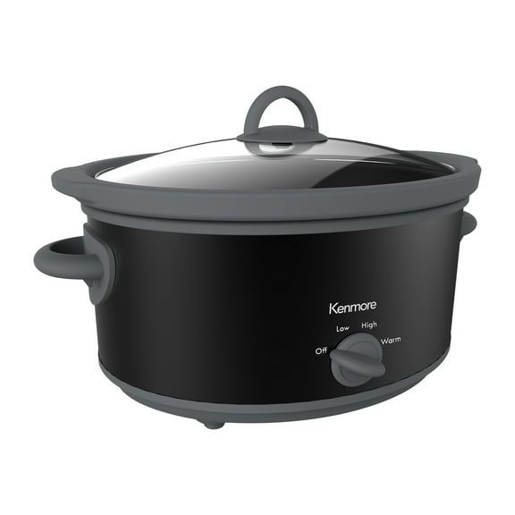 Kenmore 5 qt (4.7L) Slow Cooker, Black and Gray, Compact Countertop Cooking, Simple Dial Control