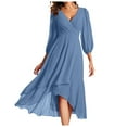 thumbnail image 2 of Evening Gowns for Women formal Holiday Dresses for Women Chiffon Spring V Neck Long Sleeves Pleated A Line Midi Length Wedding Guest Dress, 2 of 6