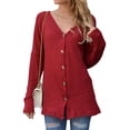 thumbnail image 5 of TWZH Women Solid Color Single-Breasted Waffle Long Sleeves Cardigan Knitwear Tops, 5 of 6