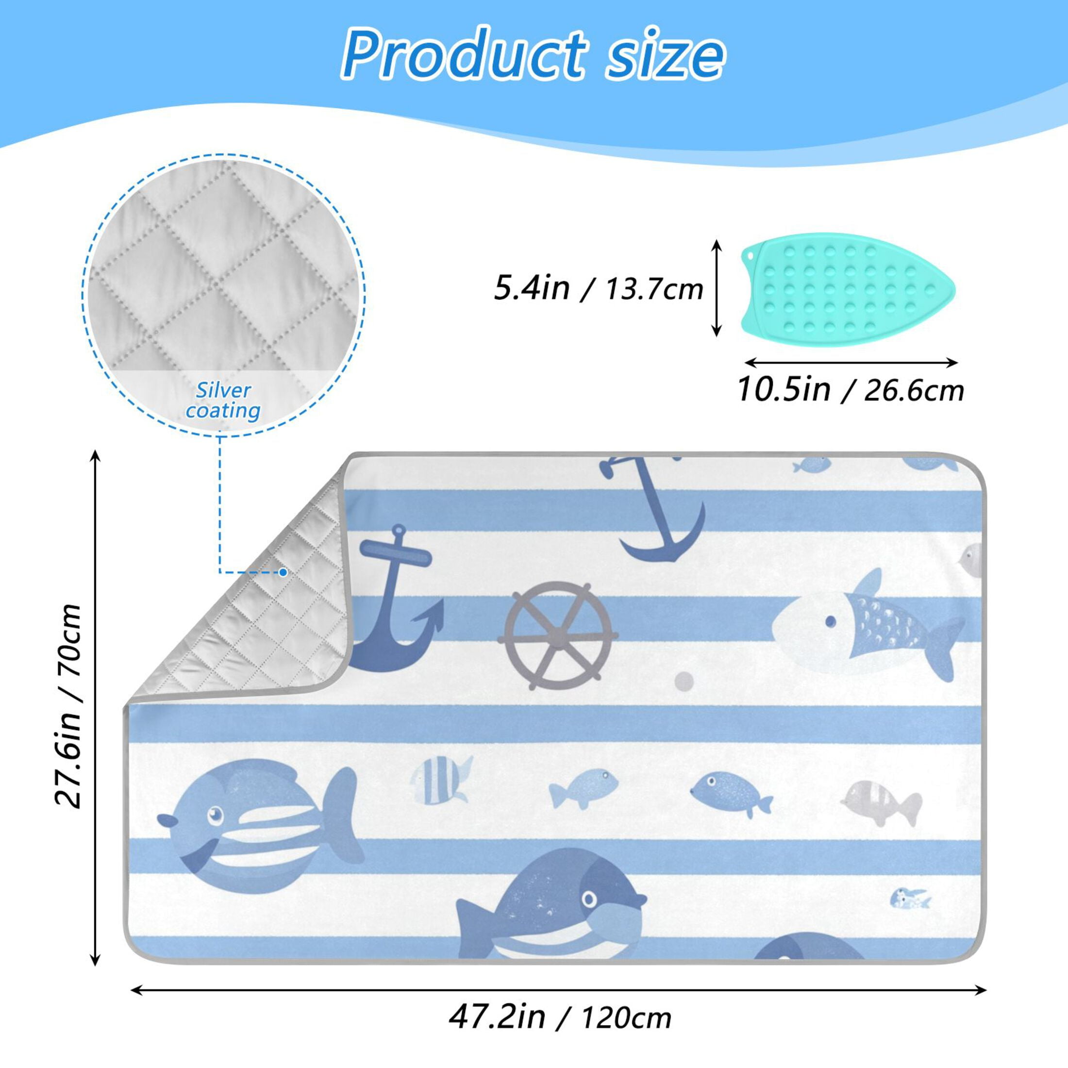 Blue Stripes Fishes Kellges Cute Ironing Mat Blanket Portable Travel Ironing Pad Heat Resistant Pad 47.2" x 27.6”